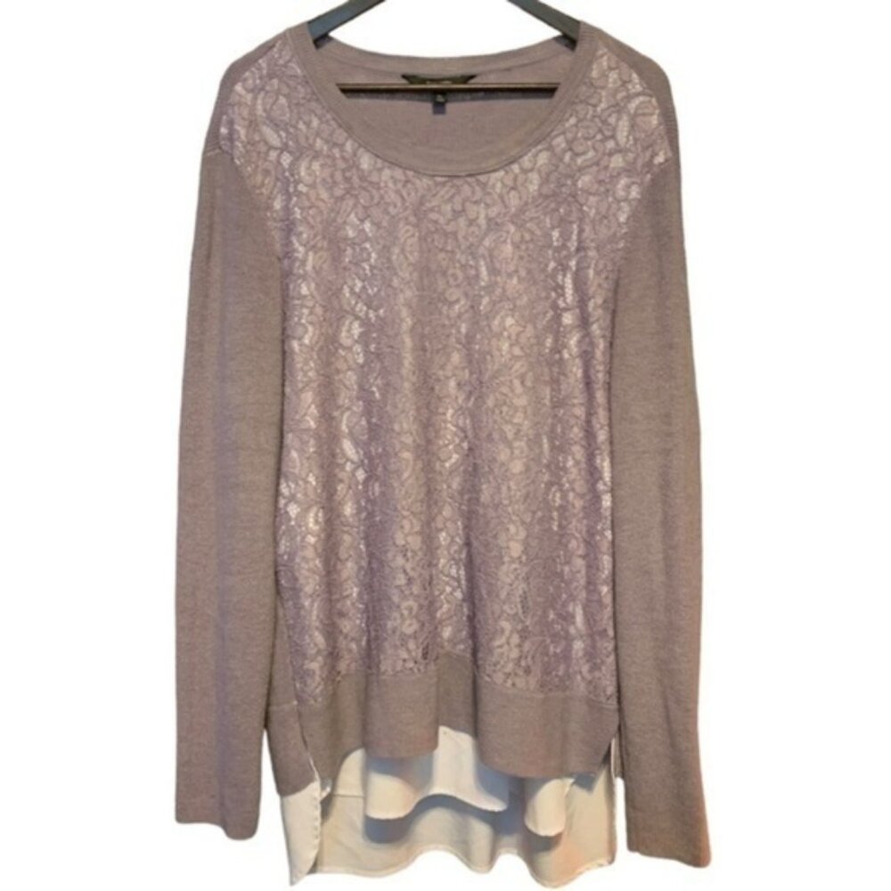 NEW Simply Vera Crew Neck Sweater XL Lavender Knit Lace Front Over White Blouse